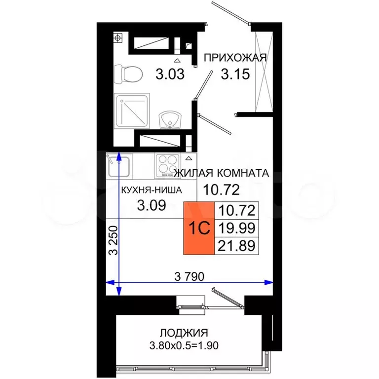 Квартира-студия, 21,9 м, 19/25 эт. - Фото 0