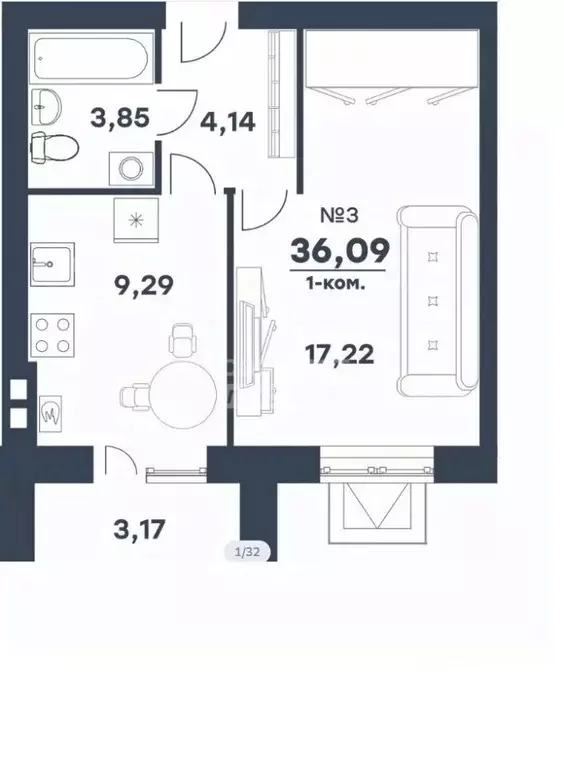 1-к кв. Волгоградская область, Волгоград ул. Химина, 16В (37.0 м) - Фото 2