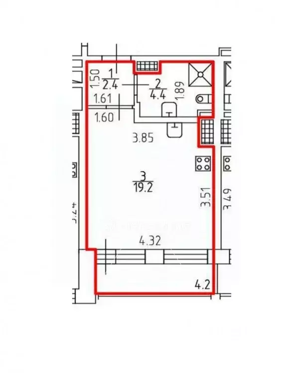 Студия Санкт-Петербург пос. Парголово, ул. Николая Рубцова, 3 (26.0 м) - Фото 2