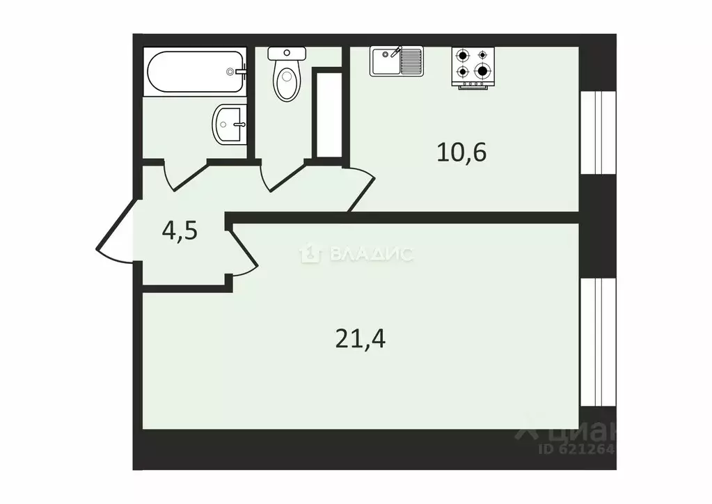 1-к кв. Санкт-Петербург ул. Латышских Стрелков, 15к1 (41.4 м) - Фото 2