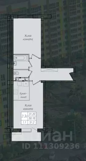 2-к кв. Курская область, Курск ул. Энгельса, 158 (51.2 м) - Фото 0