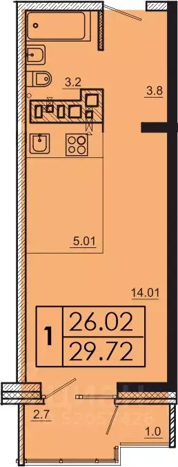 1-к кв. Иркутская область, Иркутск ул. Баумана, 271 (29.72 м) - Фото 1