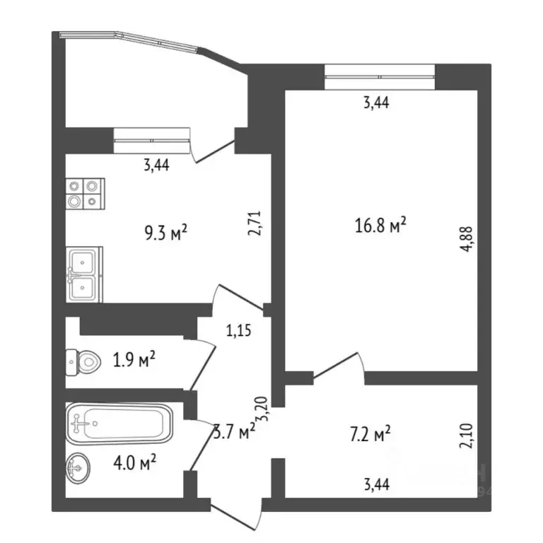 1-к кв. Тюменская область, Тюмень Широтная ул., 170 (42.9 м) - Фото 2