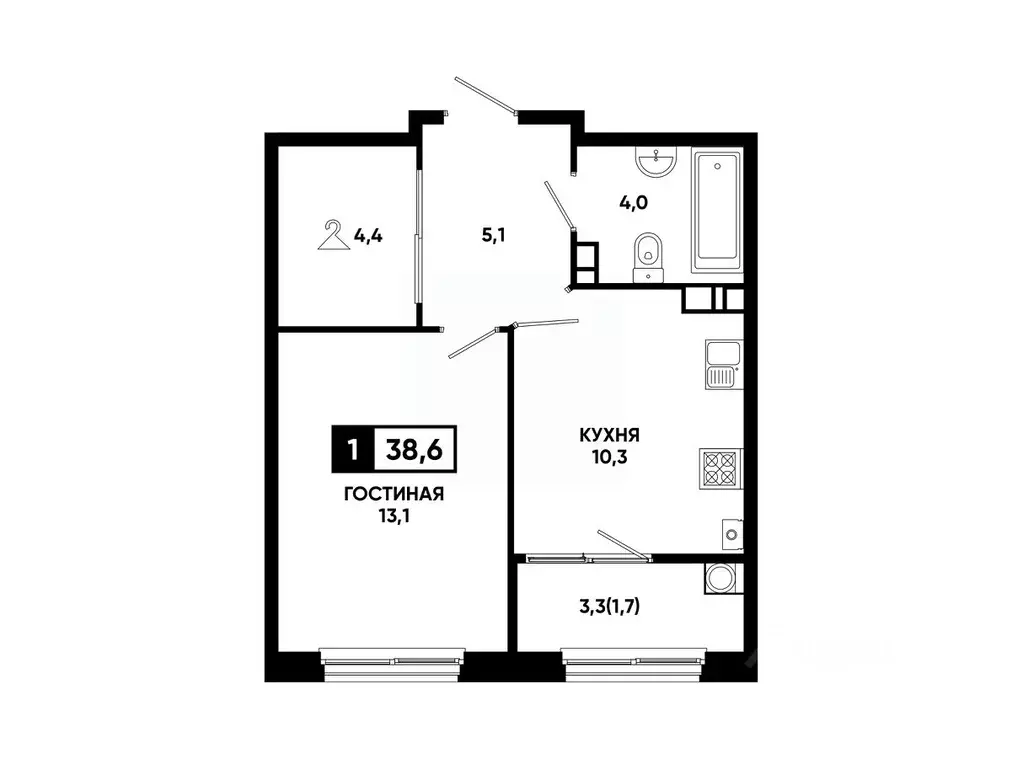 1-к кв. Ставропольский край, Ставрополь ул. Доваторцев, 179Гк1 (38.6 ... - Фото 1