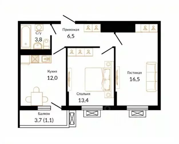 2-к кв. Краснодарский край, Краснодар ул. Даниила Смоляна, 71к2 (53.3 ... - Фото 1