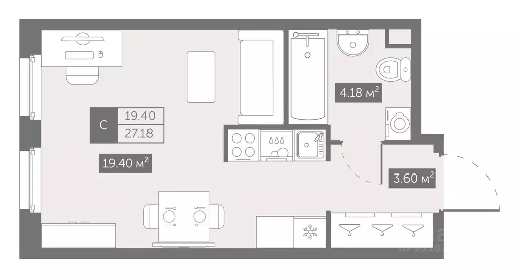 Студия Санкт-Петербург ул. Архивная, 5 (27.18 м) - Фото 0