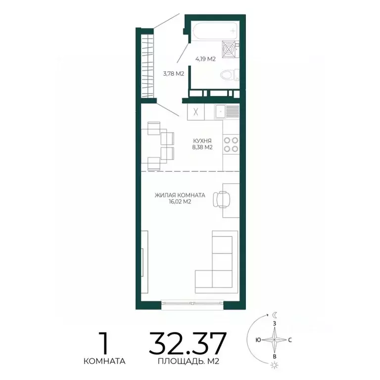 1-к кв. Пензенская область, Пенза Чаадаев жилой комплекс (32.37 м) - Фото 1