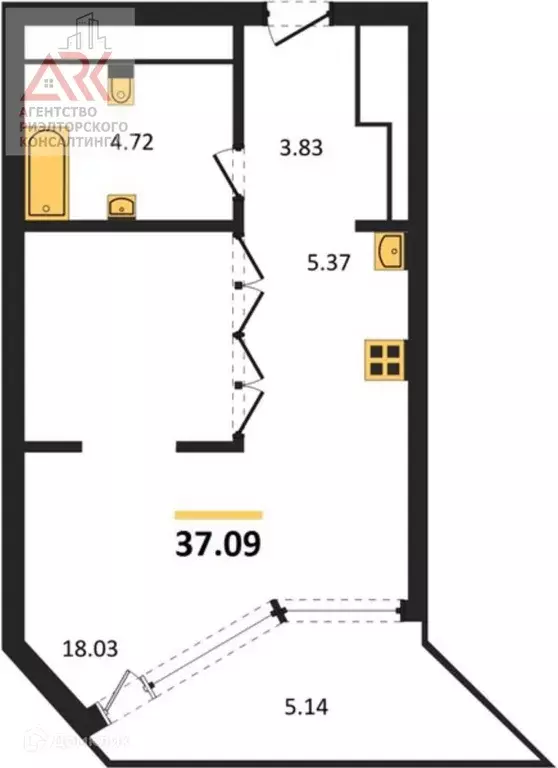 Продаётся квартира-студия, 37.09 м - Фото 1