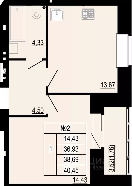 1-к кв. Костромская область, Кострома ул. Войкова, 34 (38.69 м) - Фото 0