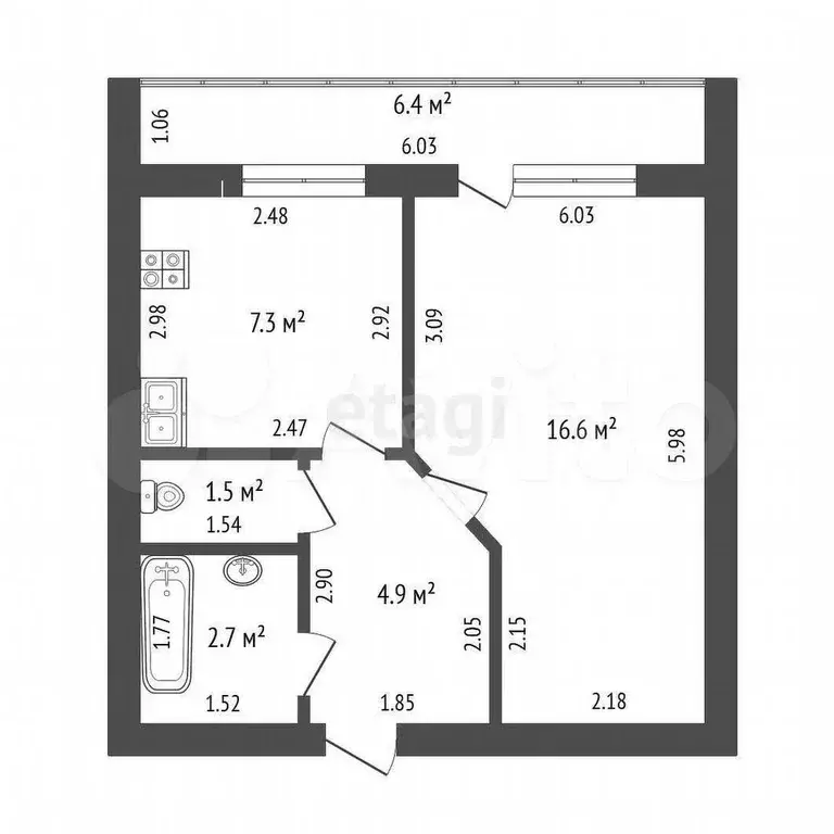 1-к. квартира, 33,1 м, 3/5 эт. - Фото 0