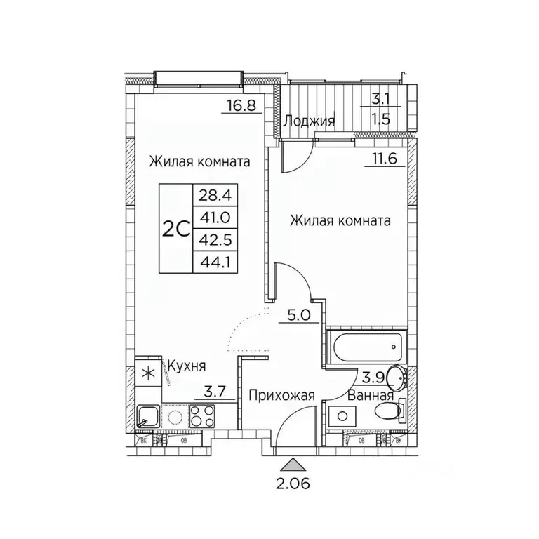 2-к кв. Приморский край, Владивосток ул. Расула Гамзатова, 7к3 (44.1 ... - Фото 1