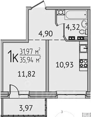 1-к кв. Иркутская область, Иркутск Байкальская ул., 426 (36.0 м) - Фото 2