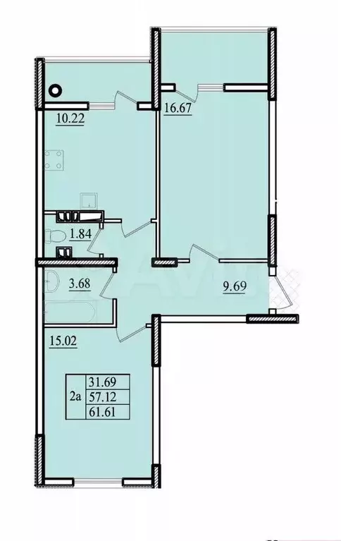 2-к. квартира, 61,6 м, 8/8 эт. - Фото 0