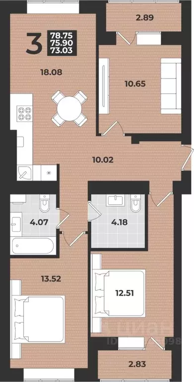 3-к кв. Калининградская область, Калининград ул. Героя России ... - Фото 1
