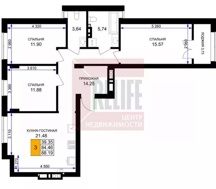 3-комнатная квартира: Гурьевск, жилой комплекс Включи (89.6 м) - Фото 1