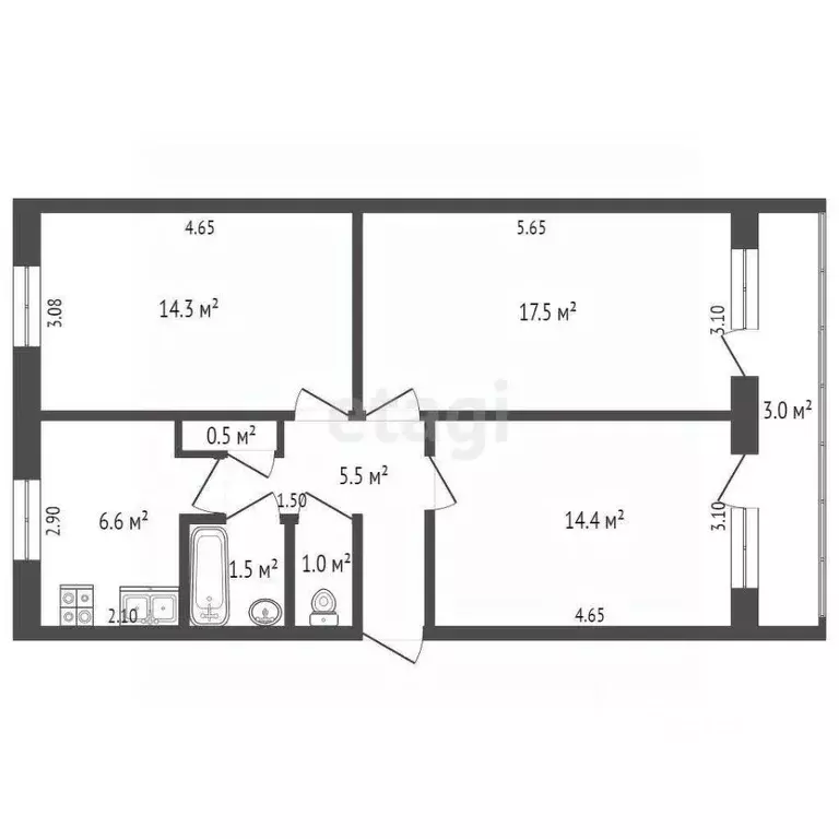 3-к кв. Мордовия, Чамзинский район, Комсомольский рп, 1-й мкр 46 (61.3 ... - Фото 2