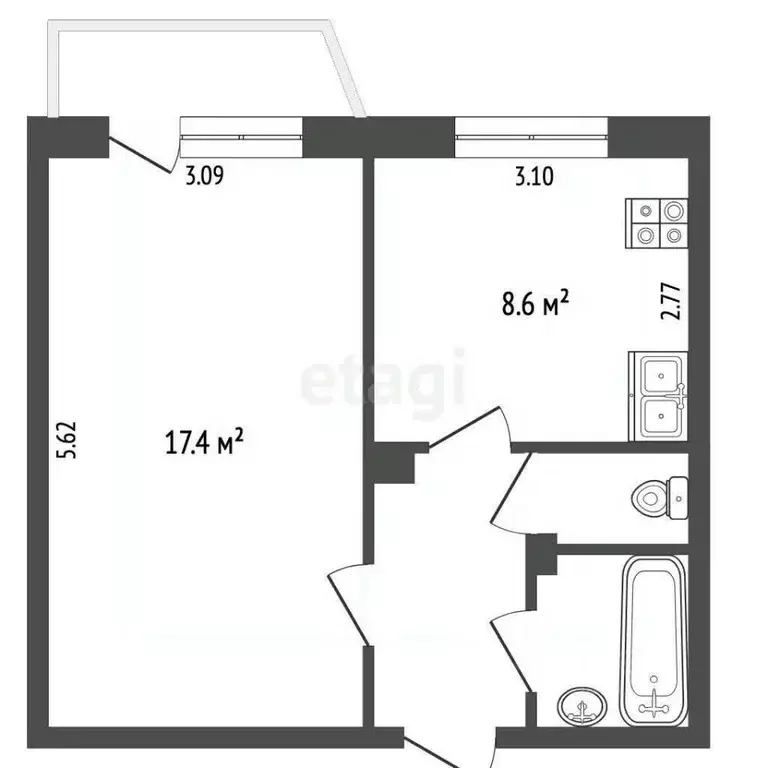 1-к кв. Чувашия, Чебоксары ул. Байдула, 5 (33.1 м) - Фото 1