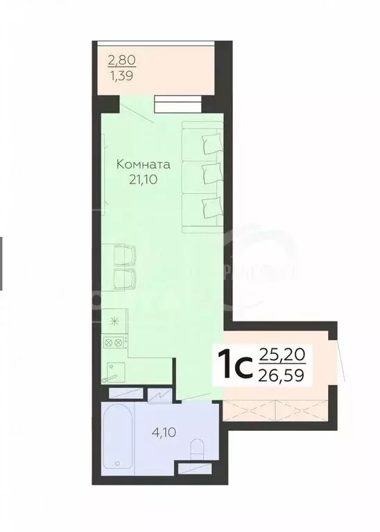 Квартира-студия: Воронеж, Острогожская улица, 156/2 (24.8 м) - Фото 1