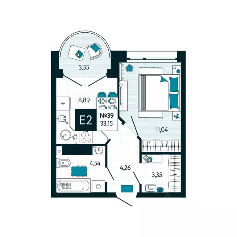 1-к кв. Тульская область, Тула ул. Чмутова, 158Д (33.15 м) - Фото 1