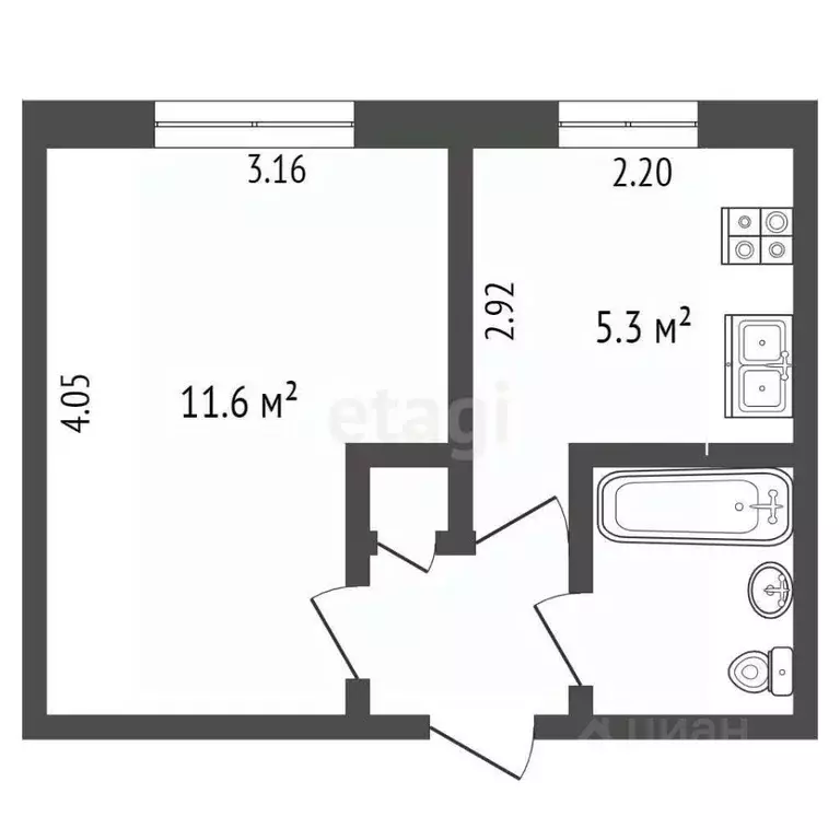 1-к кв. Вологодская область, Вологда ул. Можайского, 72 (21.3 м) - Фото 1
