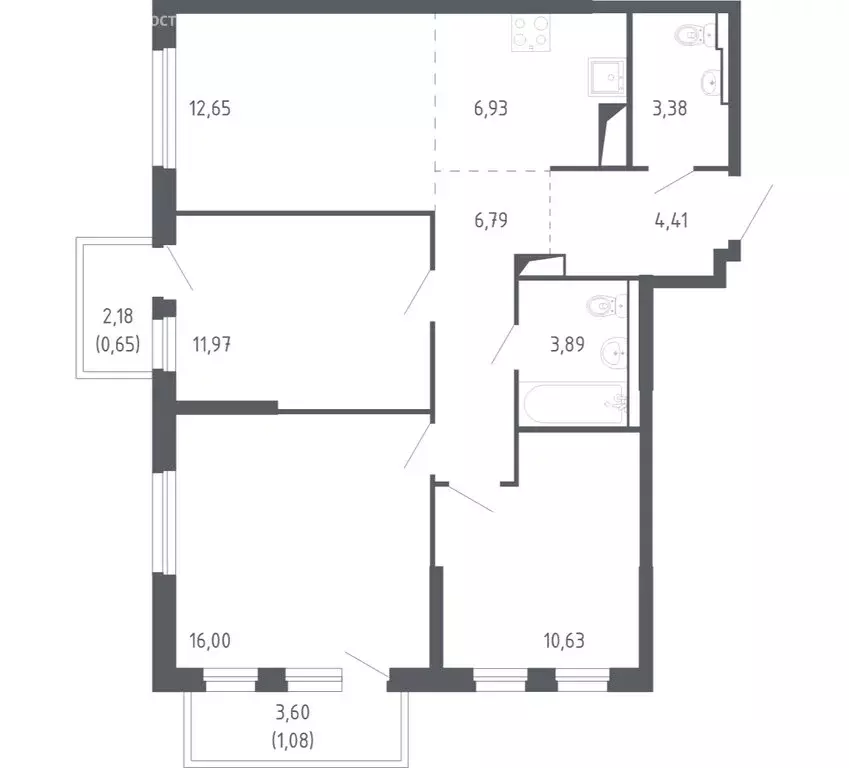 3-комнатная квартира: Тюмень, улица Юрия Рогачева, 9к2 (77.5 м) - Фото 1