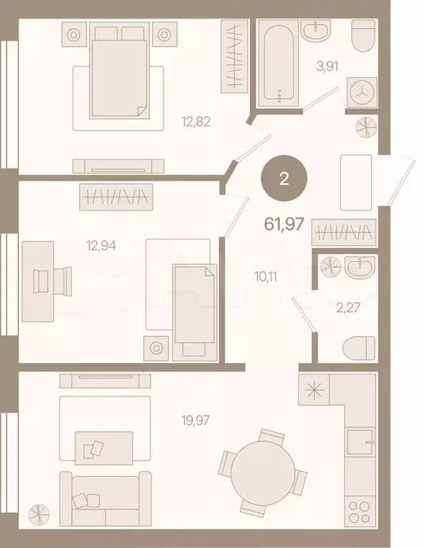 2-к. квартира, 62 м, 4/8 эт. - Фото 0