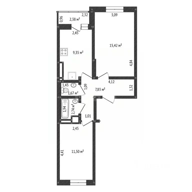 2-к кв. Башкортостан, Уфа ул. Летчика Кобелева, 1 (48.3 м) - Фото 2