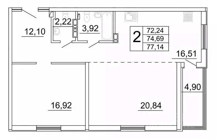 2-к кв. Самарская область, Самара ул. Дыбенко, 5 (77.72 м) - Фото 1