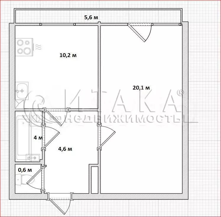 1-к. квартира, 38,6 м, 4/16 эт. - Фото 0