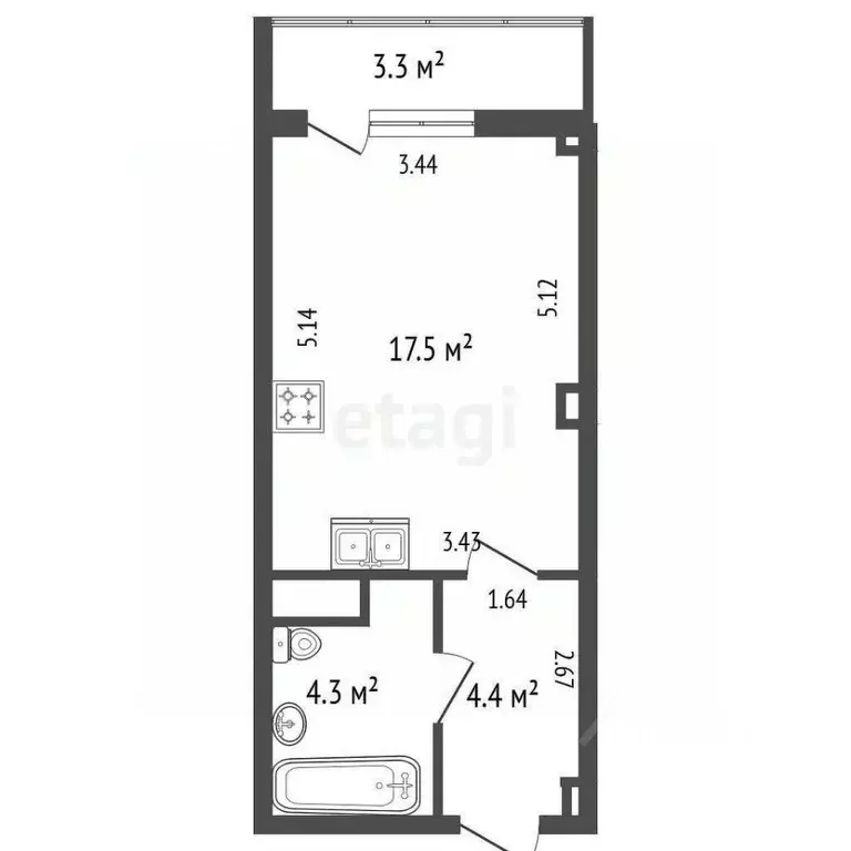 Студия Санкт-Петербург Рыбацкий просп., 17к1 (26.2 м) - Фото 2