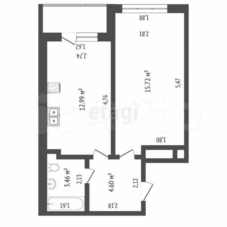 1-к. квартира, 36,7 м, 8/9 эт. - Фото 0
