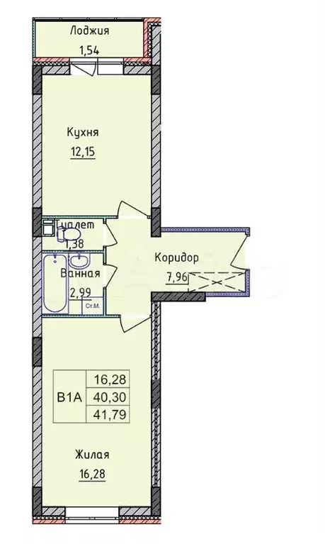 1-к. квартира, 41,8 м, 1/8 эт. - Фото 0