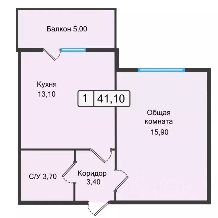 1-к кв. Ставропольский край, Невинномысск ул. Дунаевского, 11Е (39.98 ... - Фото 1