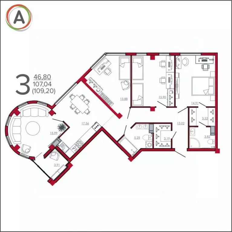 3-к кв. Брянская область, Брянск Московский мкр, 60 (109.2 м) - Фото 1