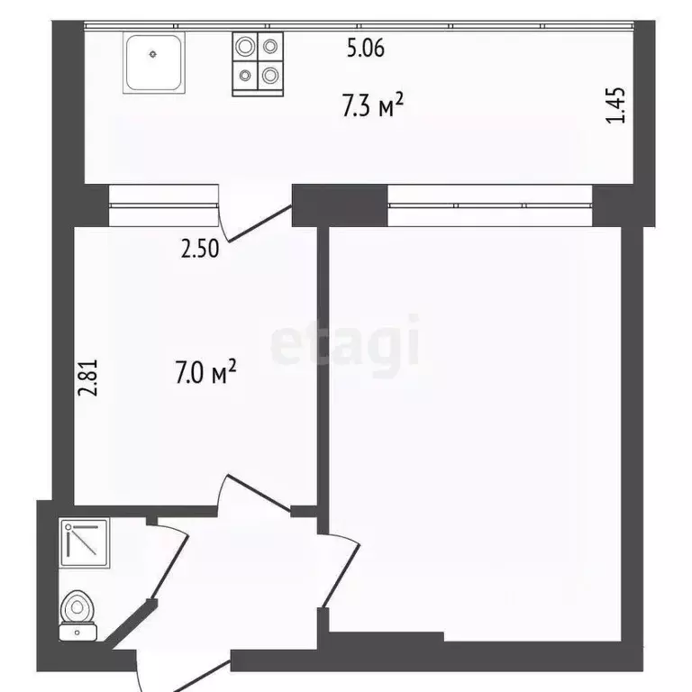 2-к кв. Тюменская область, Тюмень Рабфаковская ул., 2 (26.4 м) - Фото 2