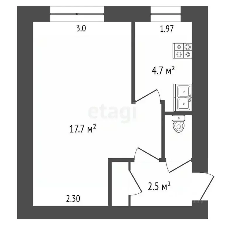 1-к кв. Крым, Бахчисарайский район, с. Скалистое ул. Титова, 8 (26.3 ... - Фото 2