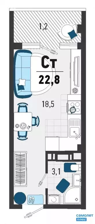 Квартира-студия: Агой, Конечная улица, 4 (22.8 м) - Фото 1
