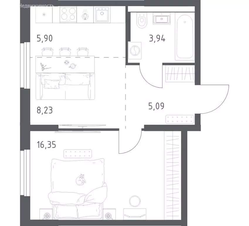 1-комнатная квартира: Уфа, улица Минигали Губайдуллина, 8к9 (39.51 м) - Фото 0