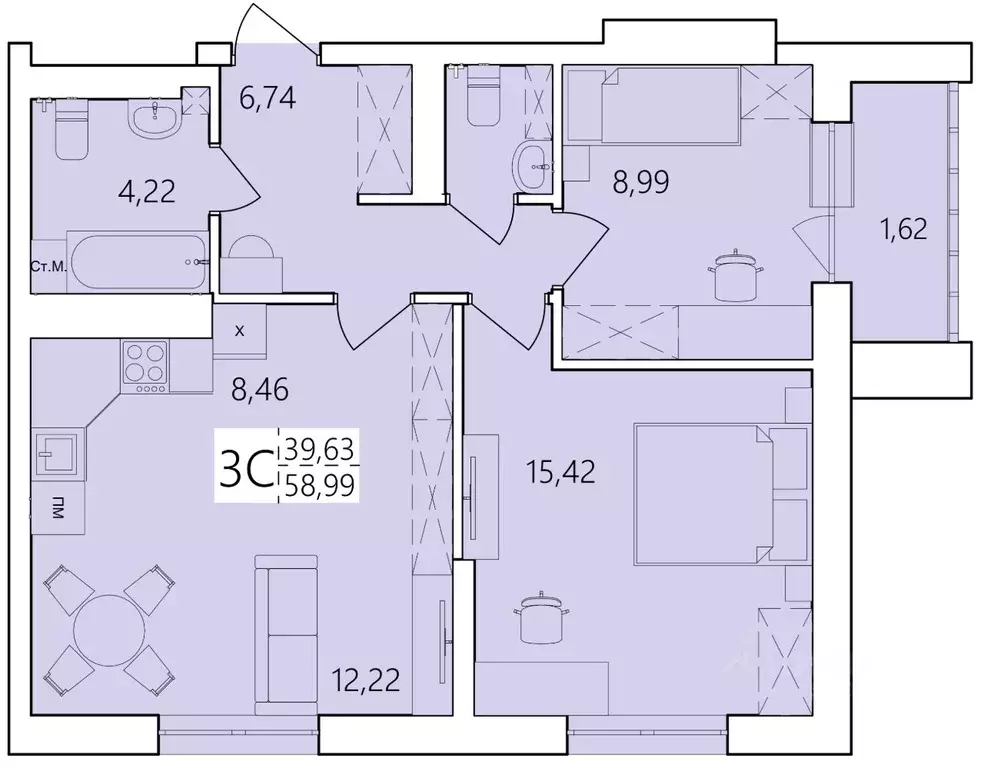 3-к кв. Башкортостан, Уфа ул. Пожарского, 237 (58.99 м) - Фото 1