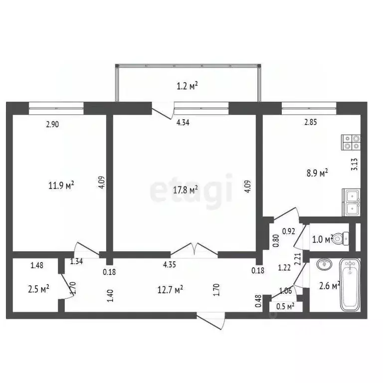 2-к кв. Забайкальский край, Чита Северный мкр, 71 (57.9 м) - Фото 1