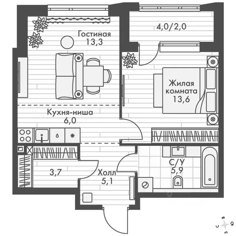 2-к кв. Нижегородская область, Нижний Новгород Черниговская ул. (49.6 ... - Фото 1