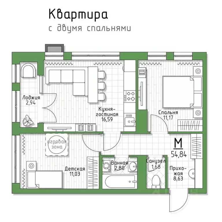 2-к кв. Тульская область, Тула городской округ, пос. Молодежный 5 ... - Фото 0