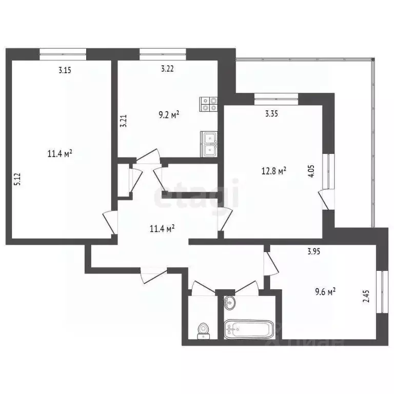 3-к кв. Крым, Симферополь ул. 60 лет Октября (65.6 м) - Фото 2