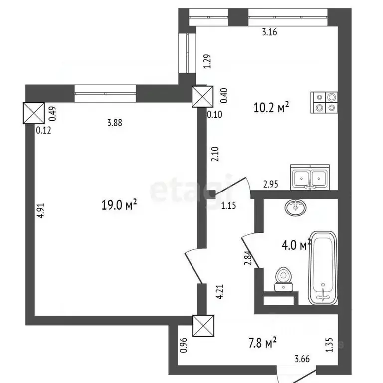 1-к кв. Ханты-Мансийский АО, Ханты-Мансийск ул. Дунина-Горкавича, 11 ... - Фото 2