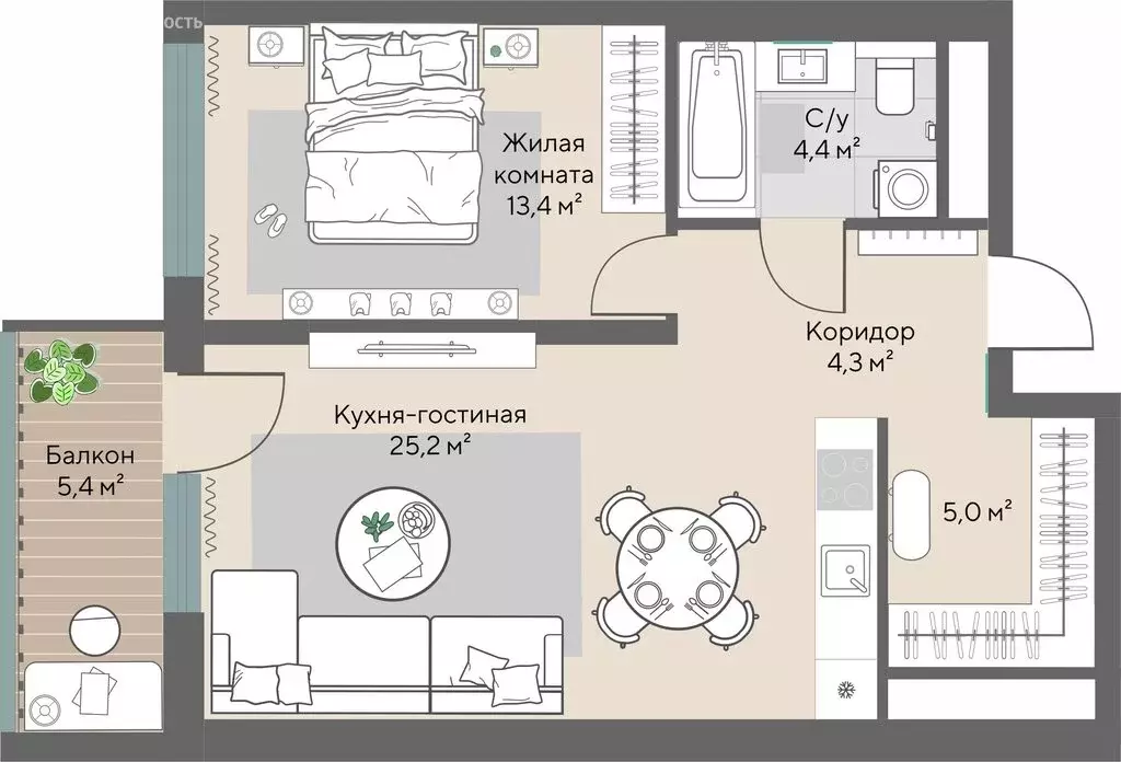 1-комнатная квартира: Екатеринбург, Нагорная улица, 16 (53.9 м) - Фото 1