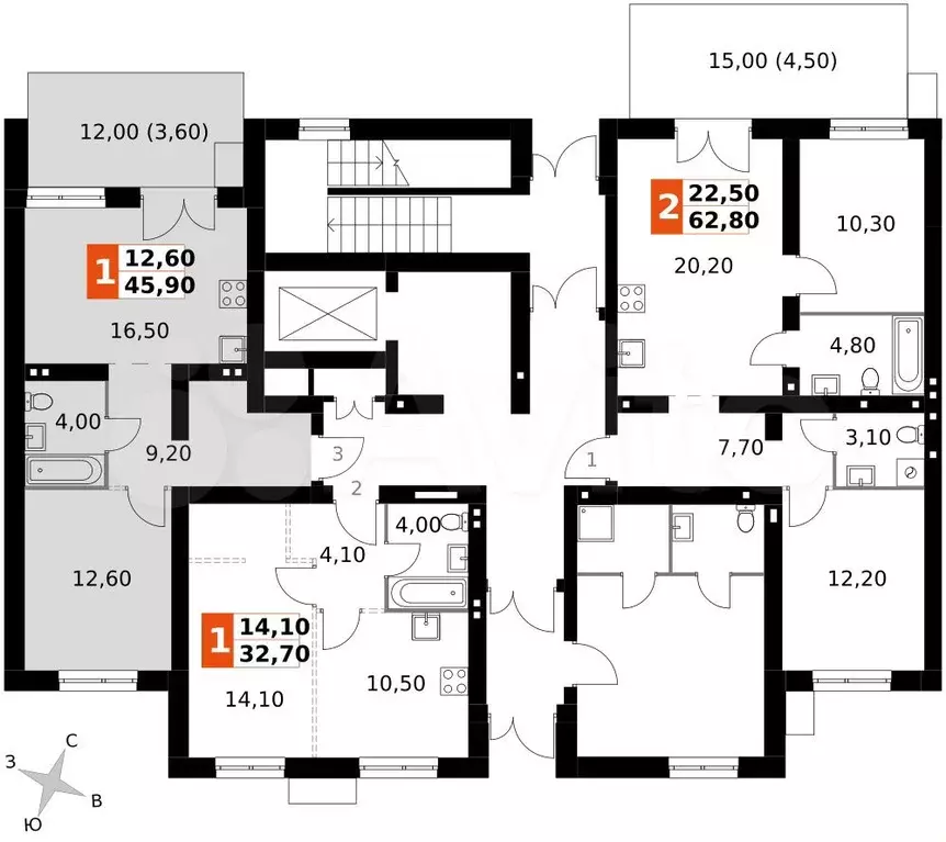2-к. квартира, 45,9 м, 1/5 эт. - Фото 1