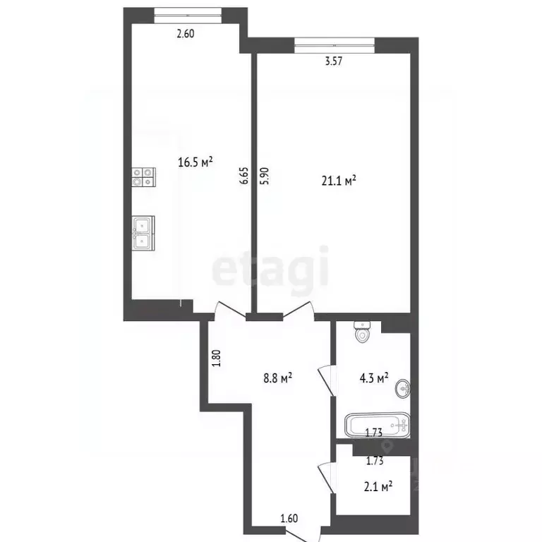 1-к кв. Севастополь ул. Генерала Крейзера, 10к2 (53.5 м) - Фото 2