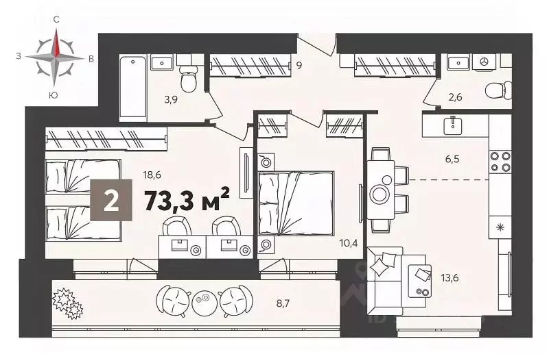 2-к кв. Пензенская область, Пенза ул. Крупской, 8 (73.0 м) - Фото 1