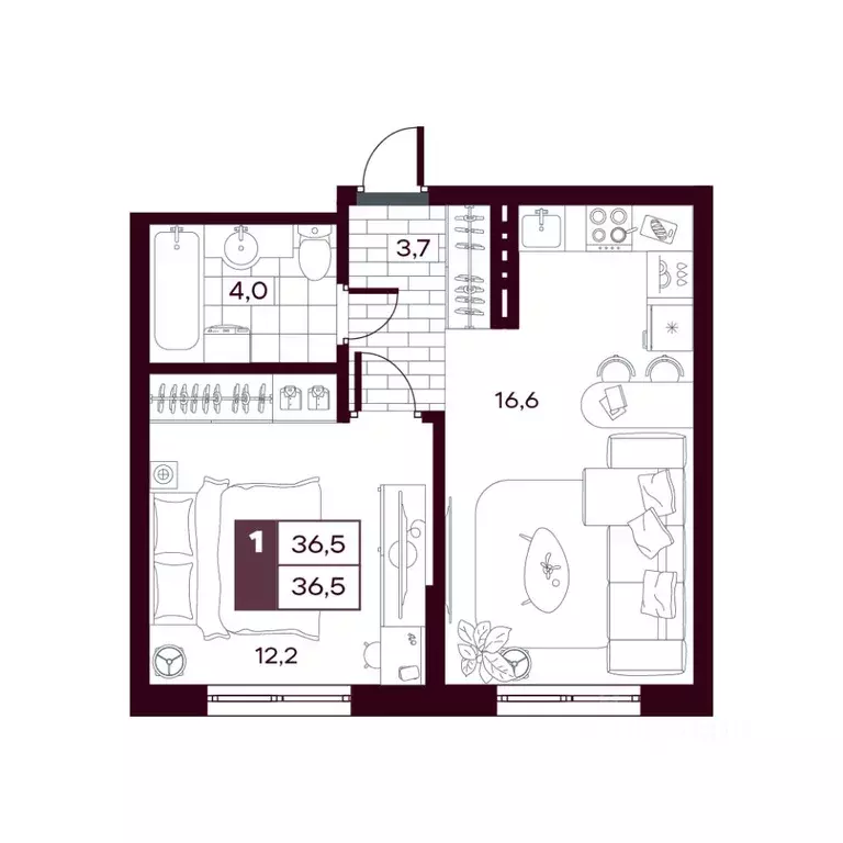 1-к кв. Тюменская область, Тюменский муниципальный округ, д. Дударева ... - Фото 1