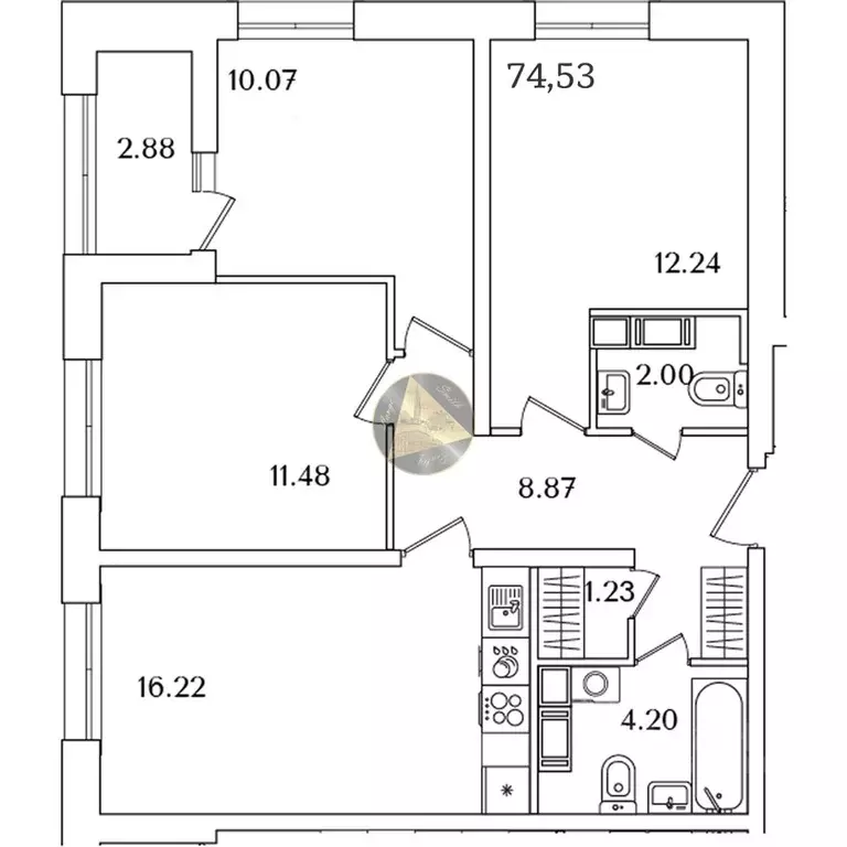 3-к кв. Санкт-Петербург просп. Маршала Блюхера, 3к3 (74.53 м) - Фото 2
